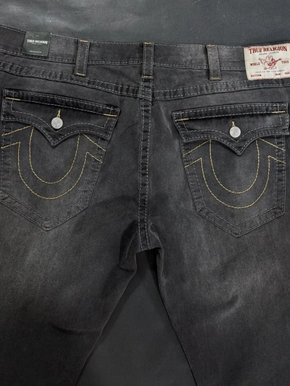 $204 True Religion Ricky Flap Relaxed Straight Jeans Size 44 44x34 Grey